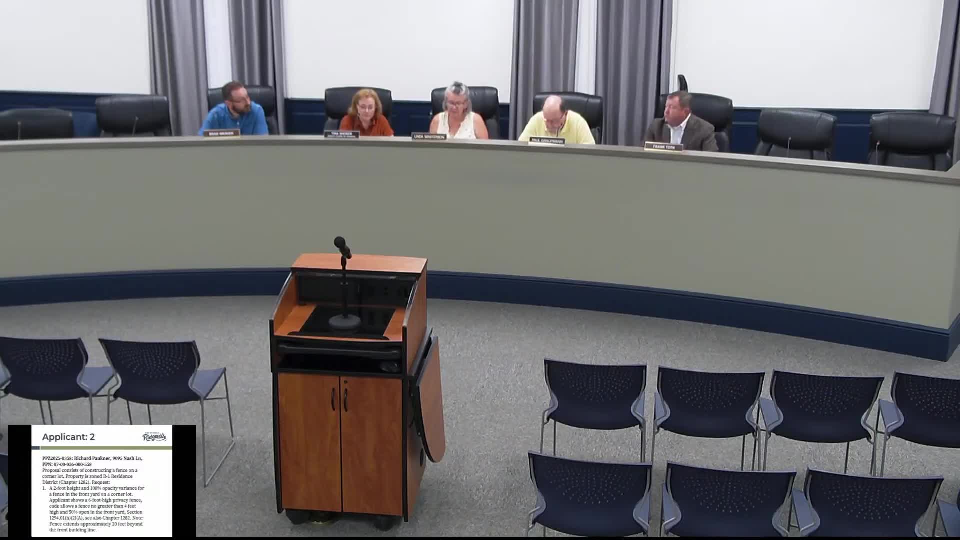 Board allows 6-foot privacy fence on corner lot after permit confusion; vote 3-1