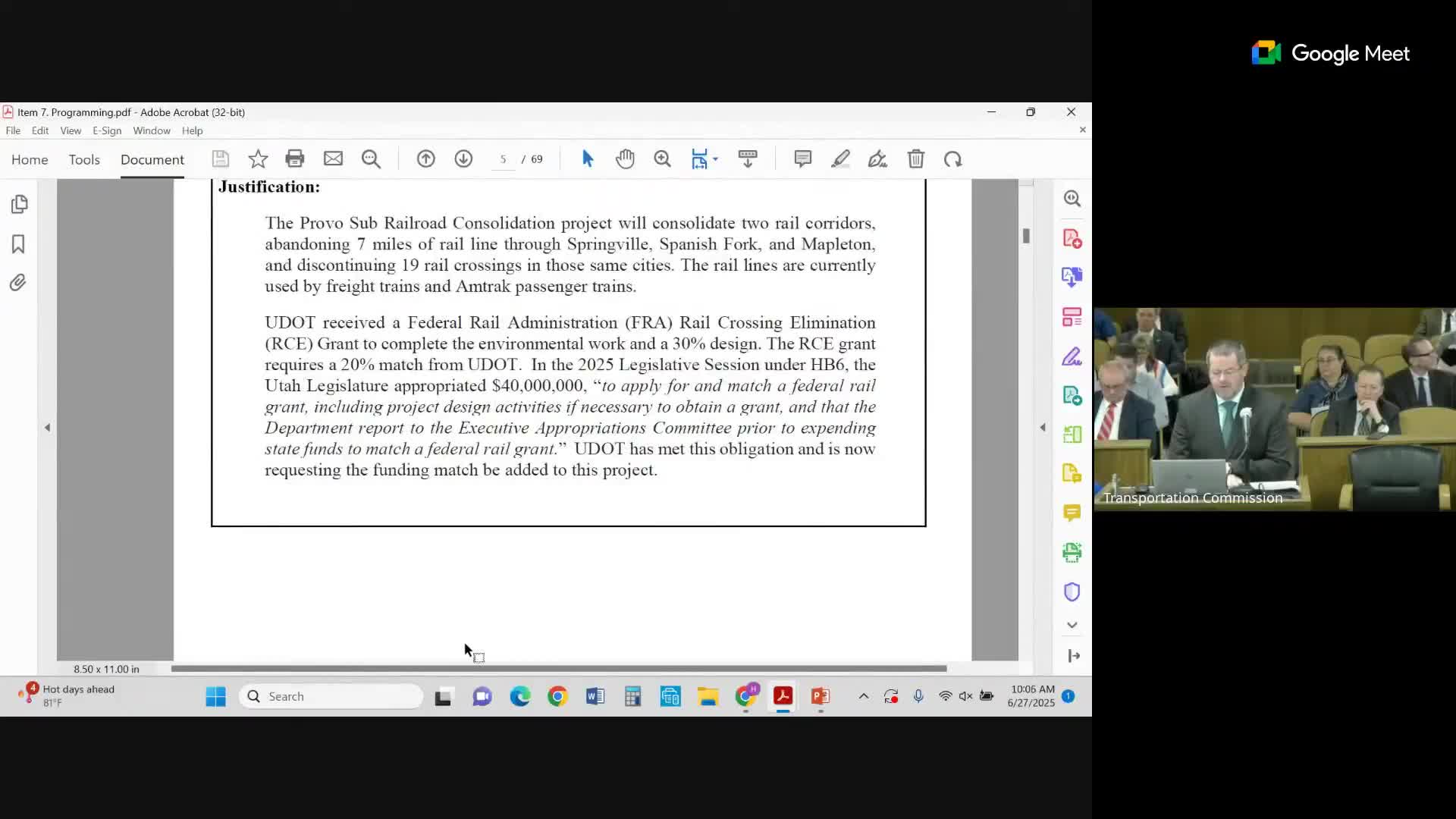 Commission approves state match for Provo Sub railroad consolidation environmental and design work