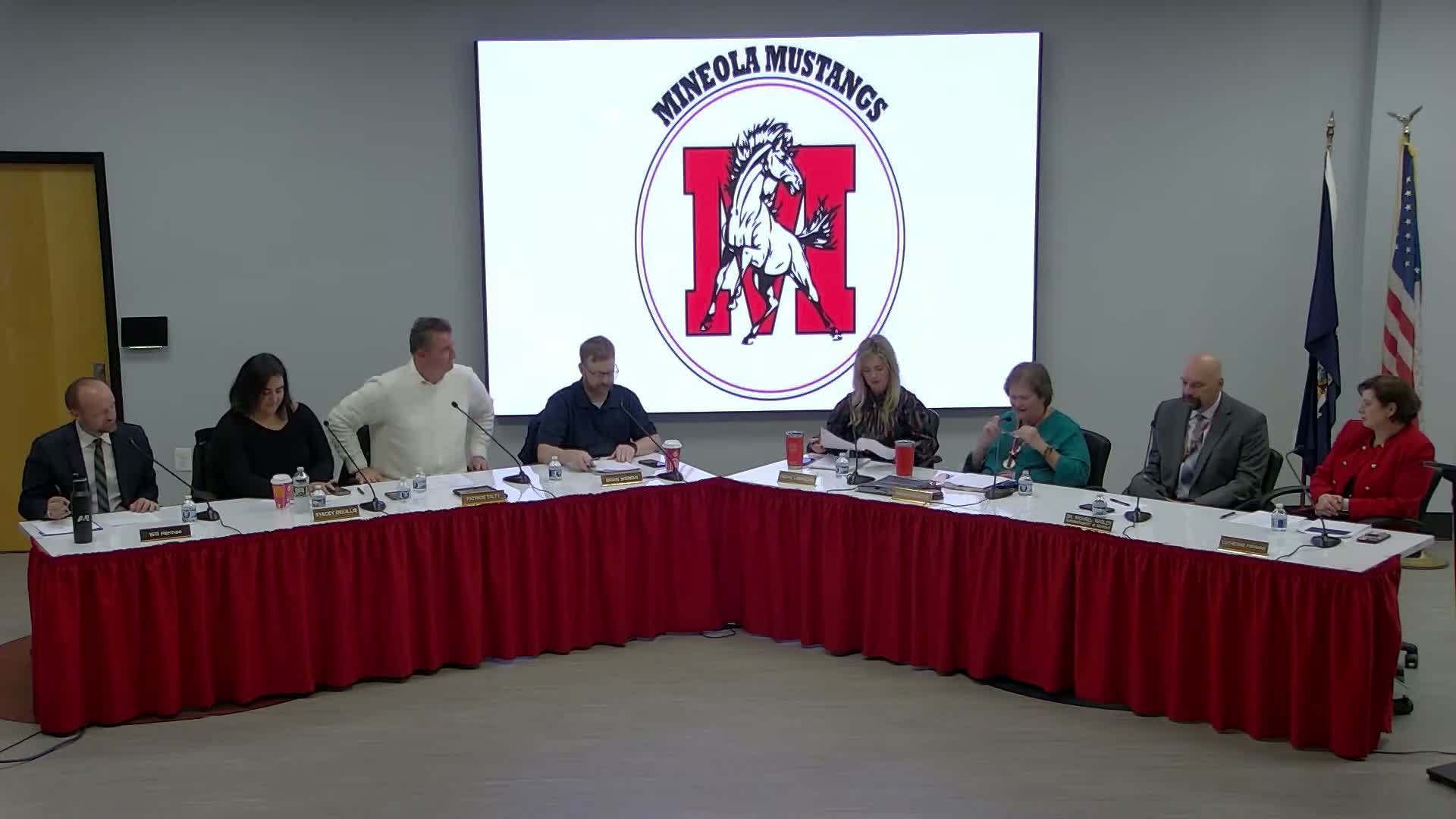 Mineola board approves McKinney‑Vento liaisons, names Title IX officer and OKs student travel