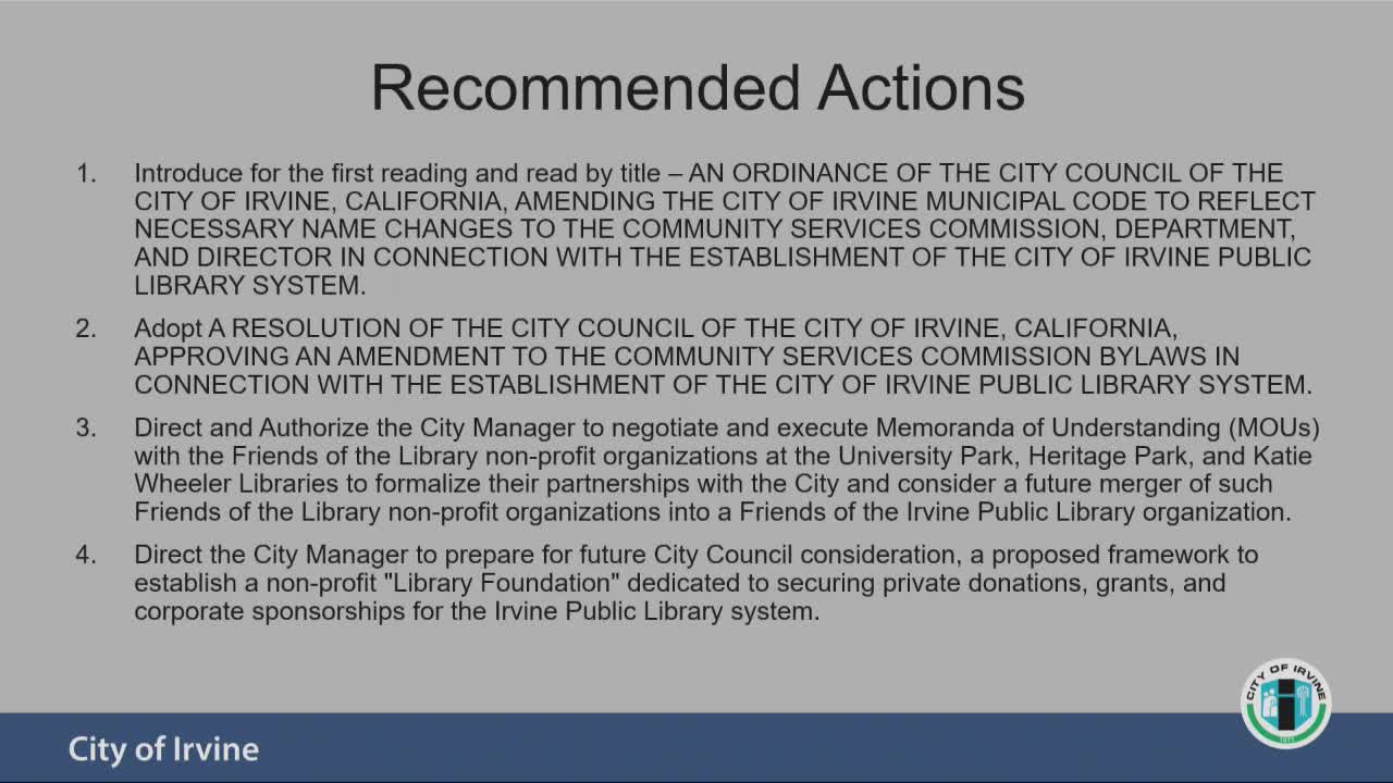 Irvine City Council approves establishment of new public library system
