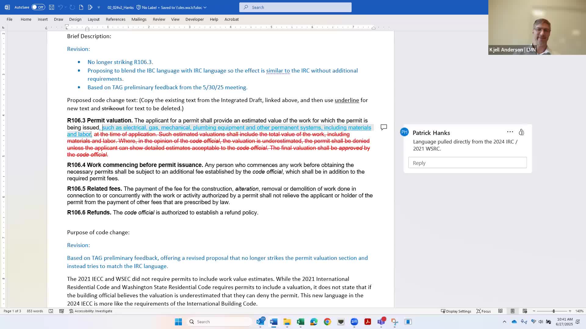 Tag strikes permit-valuation clause from draft residential energy code