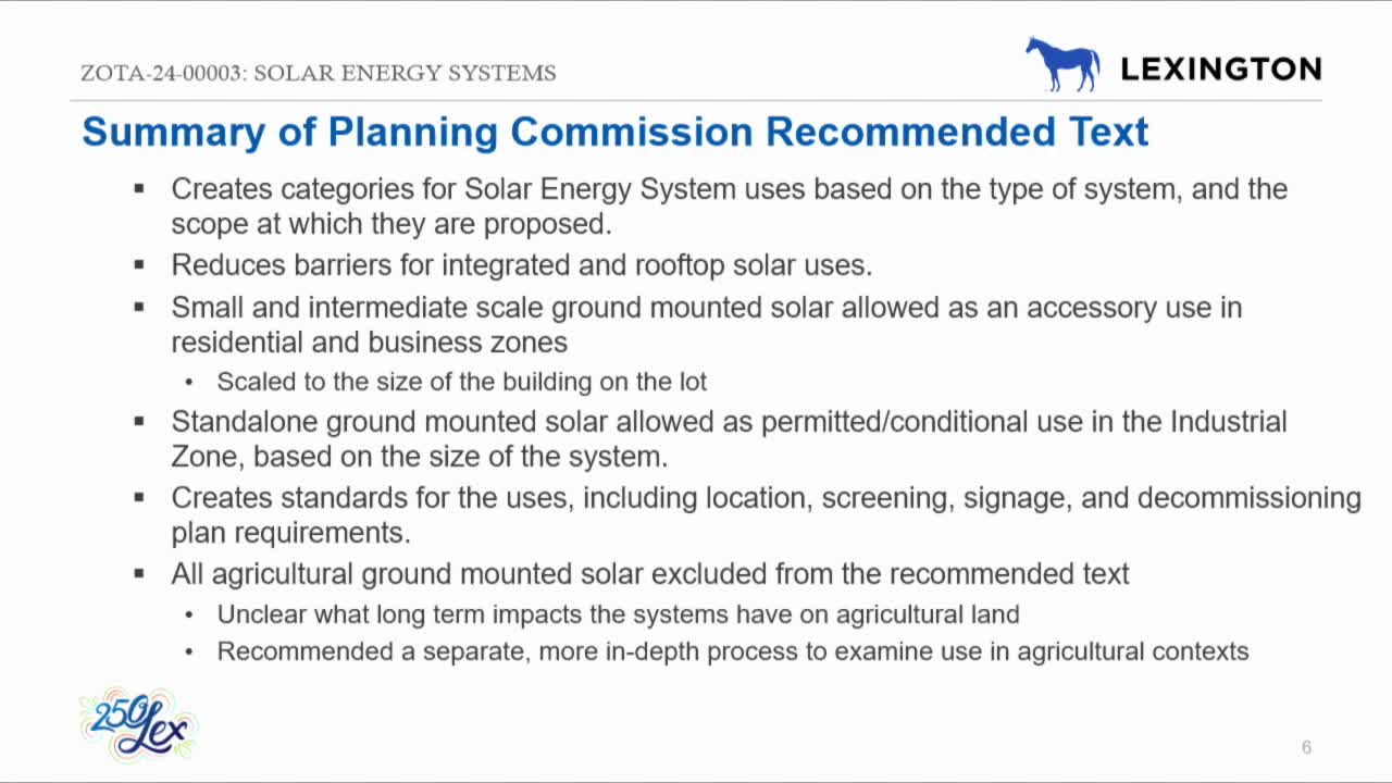 Planning Commission reviews solar facility regulations for Lexington's industrial zones