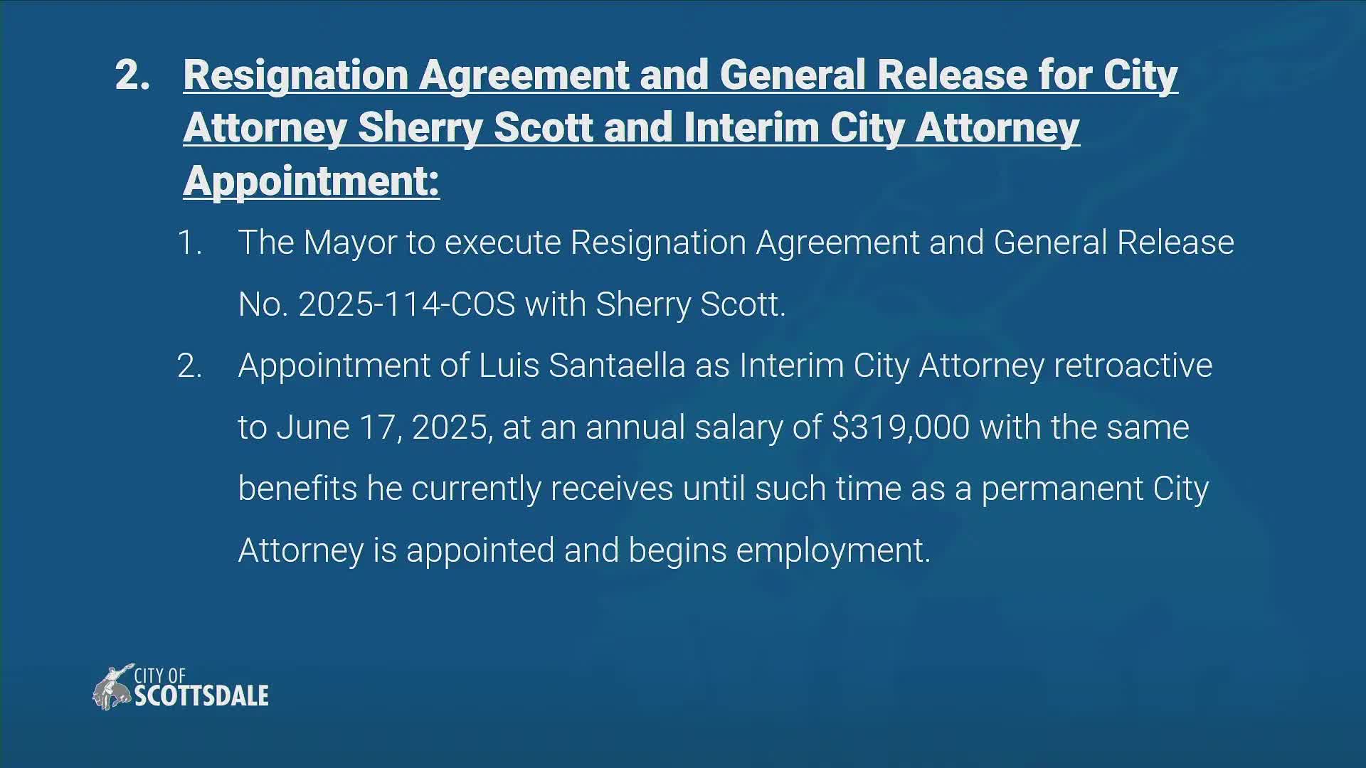 Scottsdale Mayor Lisa Borowski acknowledges attorney Sherry Scott's resignation