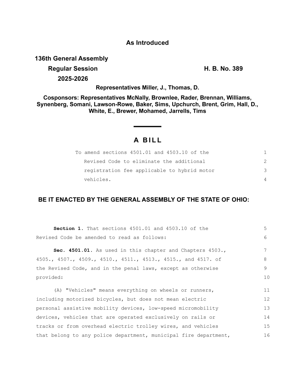Ohio House Bill 389 implements new fees for hybrid and electric vehicle registrations