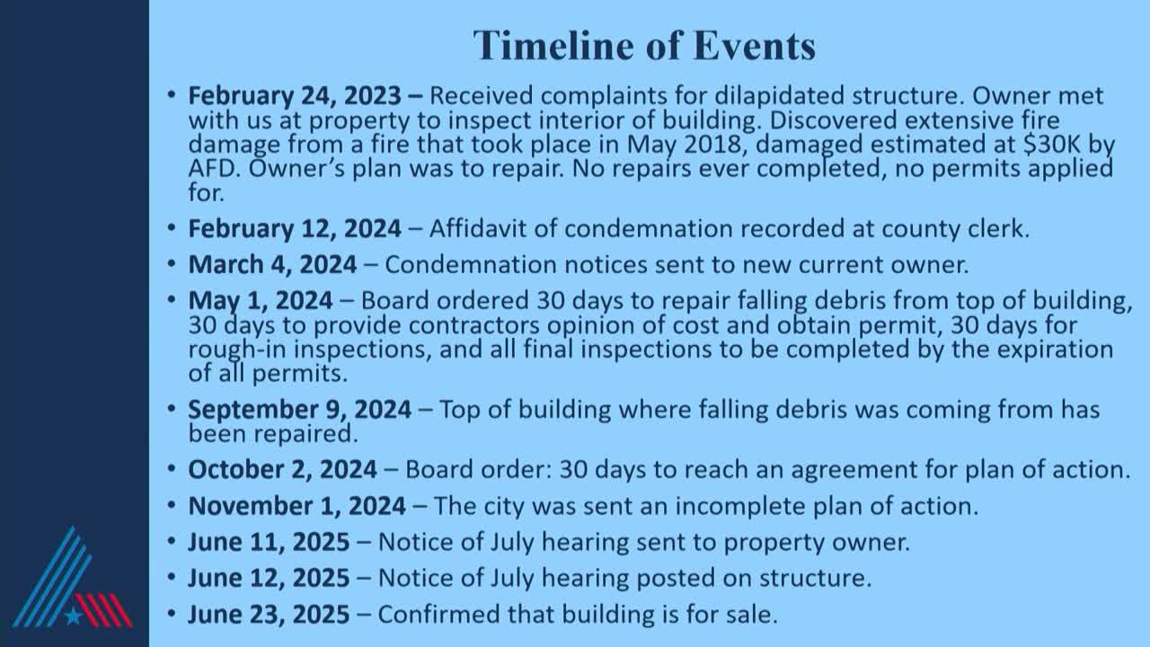 County board confronts property owner over delays in building repair plans