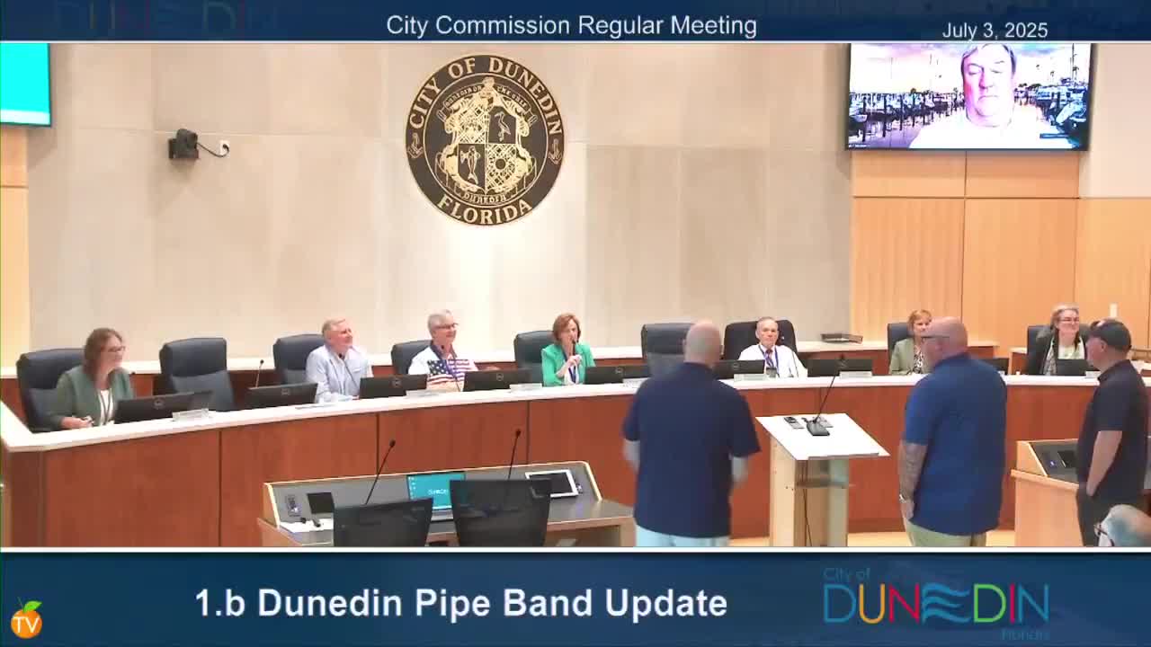 Dunedin officials celebrate pipe bands and marina reopening at city commission meeting