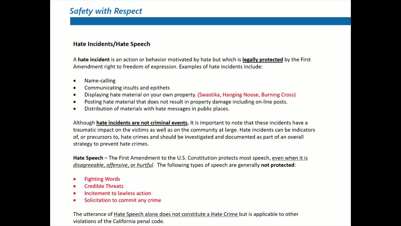 Legal expert clarifies hate speech versus hate crime distinctions in community meeting