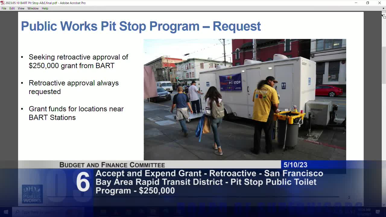 San Francisco Public Works seeks approval for $250K BART pit stop program funding