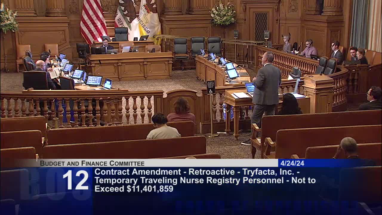 Troy Williams outlines nursing staffing strategies and contract amendments at public health meeting