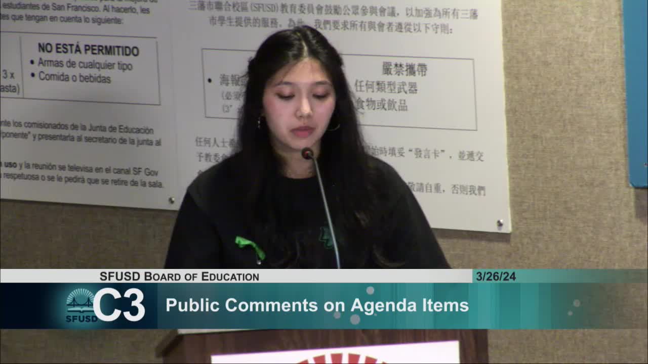 Angelina Costa advocates for teacher support at Ruth Asawa School board meeting