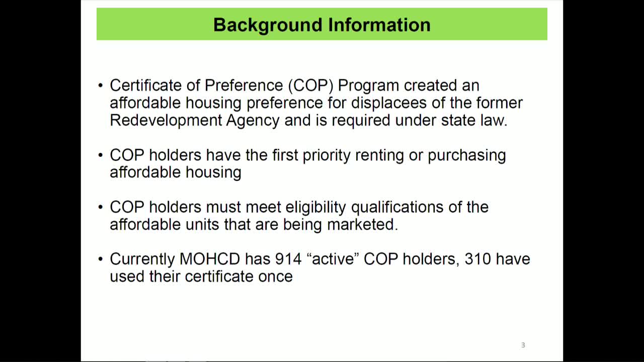 San Francisco COP program assists displaced families with affordable housing access