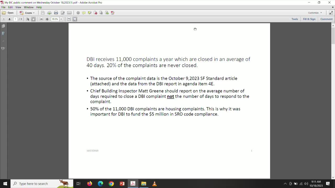 Chief Inspector Mac Green addresses DBI complaint resolution delays and funding impact