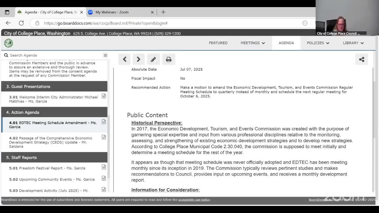 College Place commission approves comprehensive economic development strategy for EDA filing