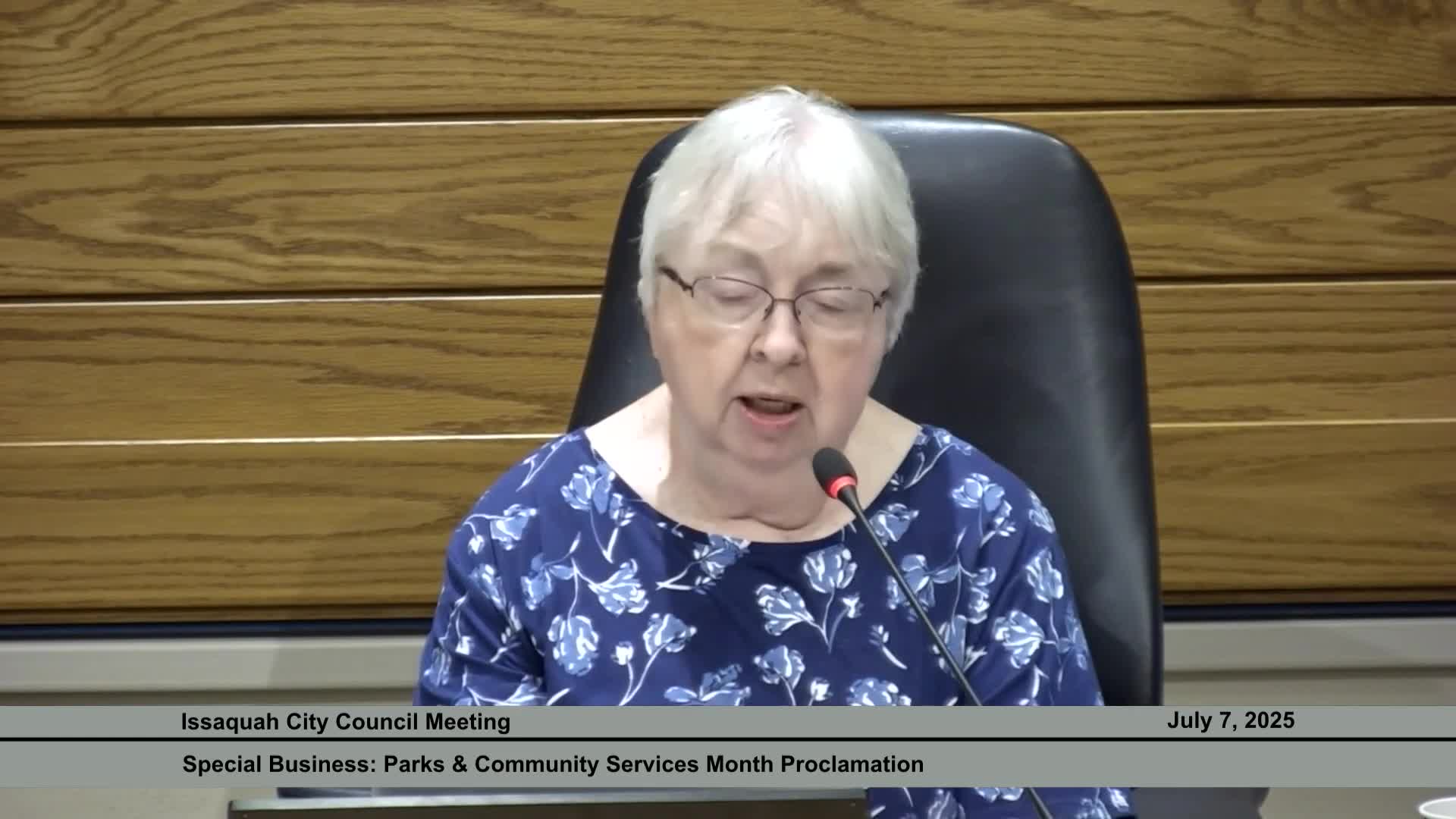 Issaquah Mayor Mary Lou Polley proclaims July 2025 Parks and Community Services Month