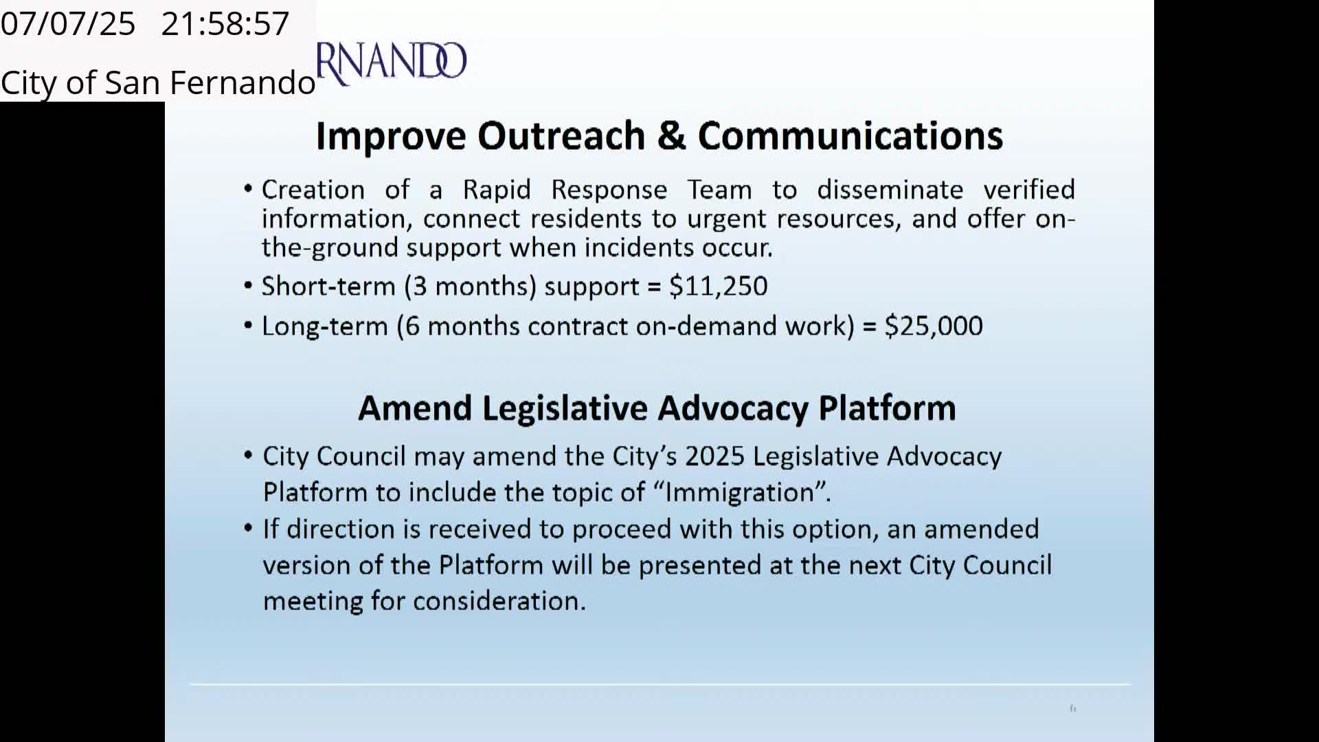 San Fernando City Council to discuss immigration and food security initiatives