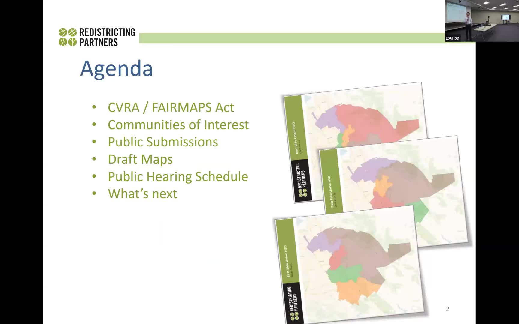 Consultant presents draft maps showing three Asian-majority and one Latino-majority district; public urged to submit maps