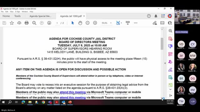 Cochise County Jail District approves $19.9M budget for fiscal year 2025-2026