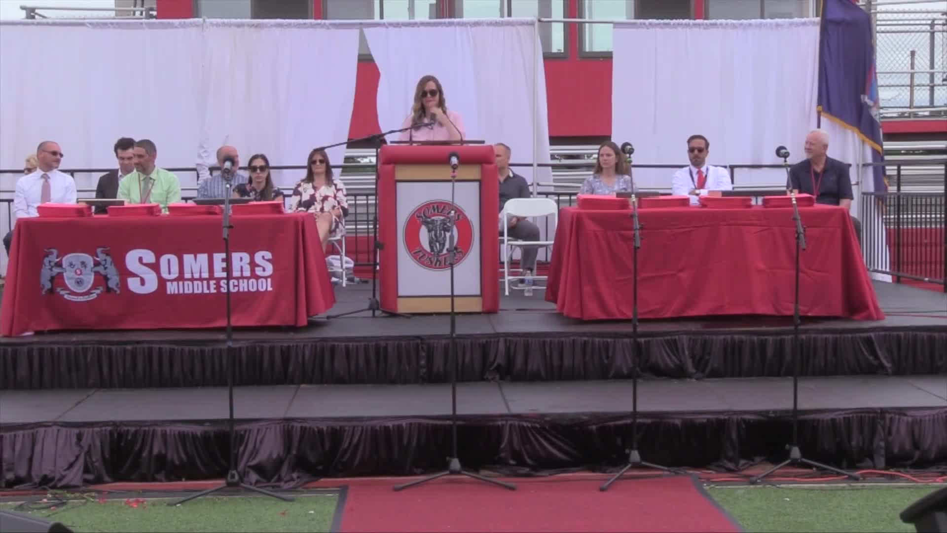 Somers Middle School honors eighth-graders with awards and student speeches that recall lost teacher and classmate