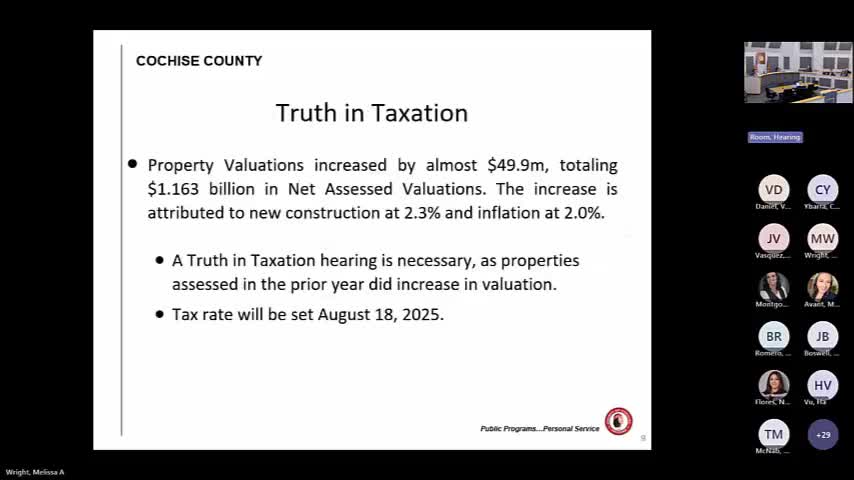 Cochise County Supervisors discuss potential $18 reduction in property tax levy