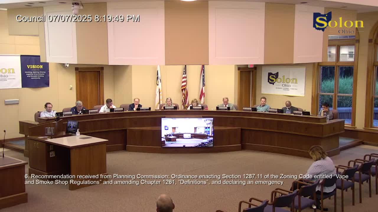 Council adopts vape‑shop rules and adult‑use cannabis zoning after amendment on storefront visibility