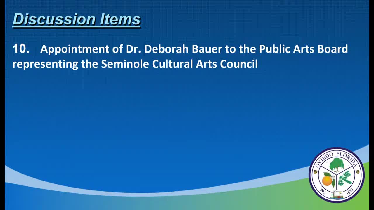 Oviedo council accepts Dr. Deborah Bauer as ex officio member of Public Arts Board