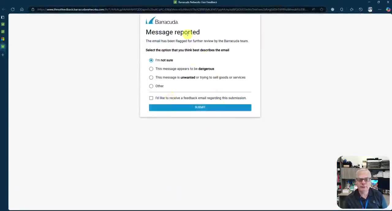 IT staff demonstrates Outlook "Report Email" button for quicker phishing reports