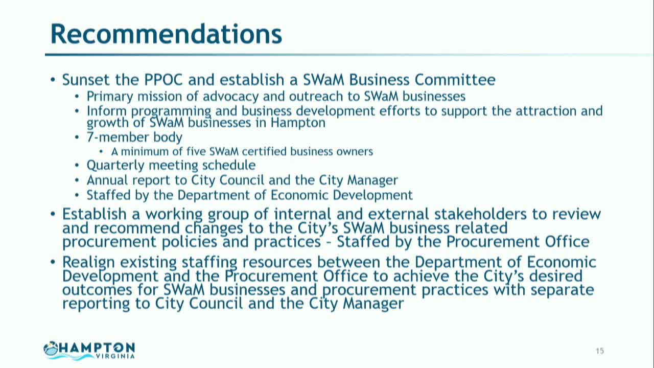 Hampton City Council considers new SWAM business committee for procurement oversight