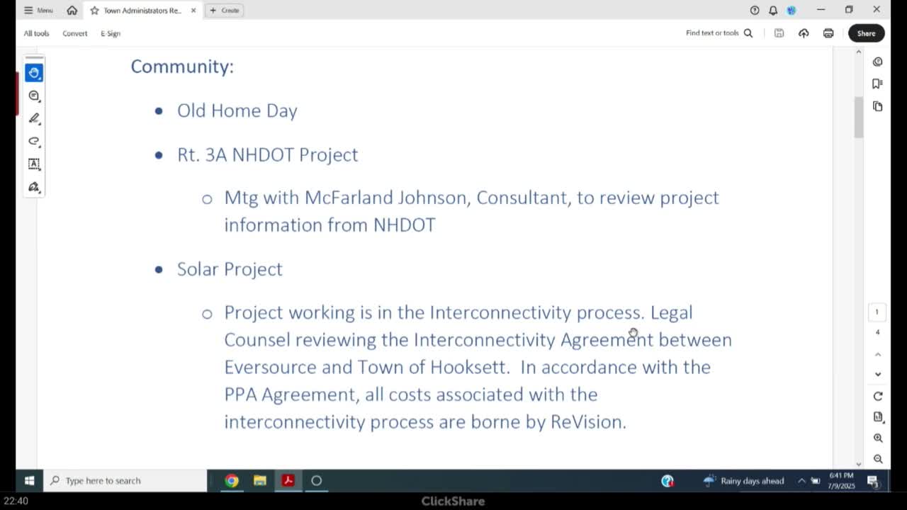 Hooksett Council reviews interconnectivity study costs with Eversource and Revision