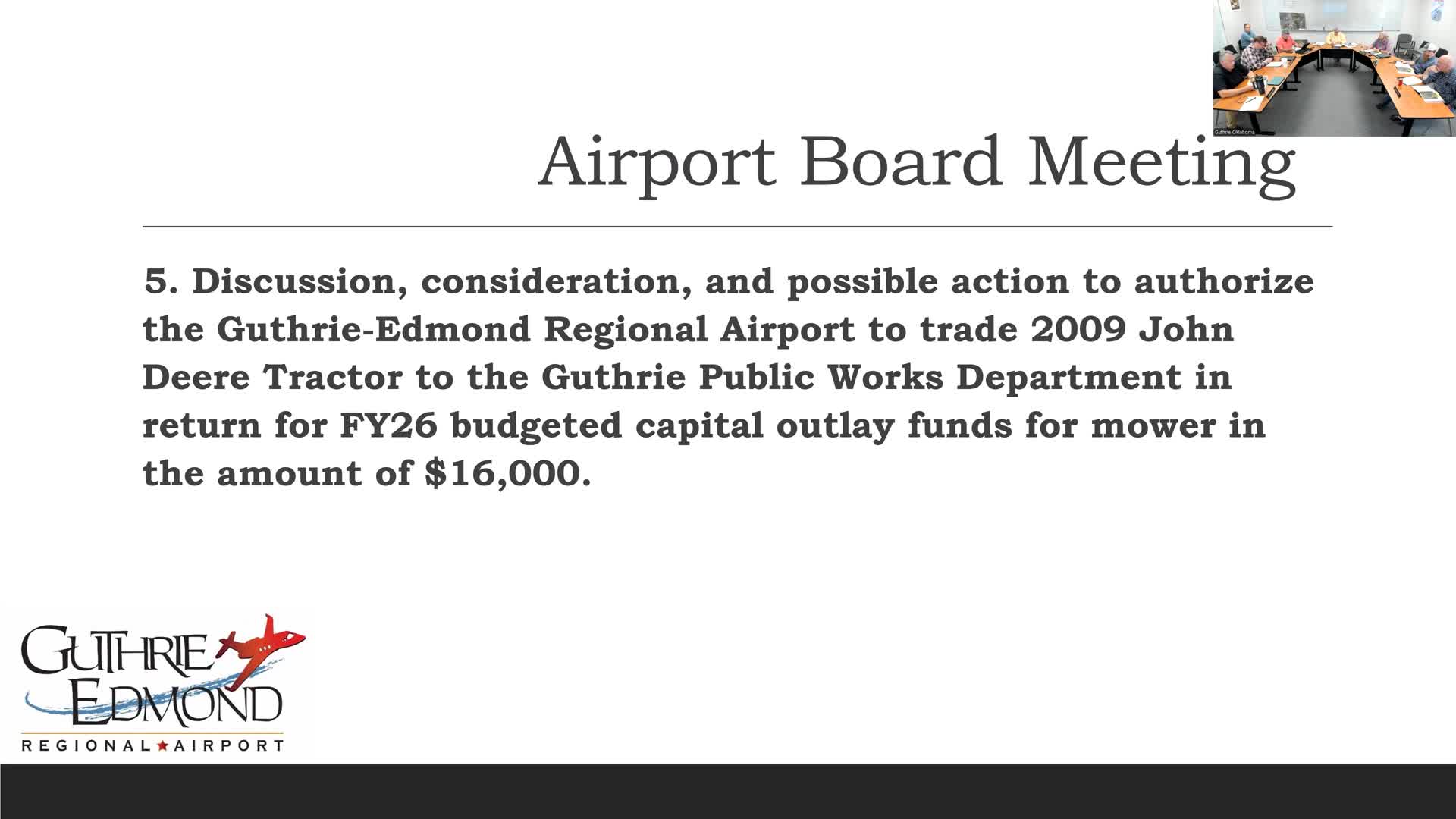 Guthrie-Edmond Airport Board OKs trade of 2009 John Deere for $16,000 mower