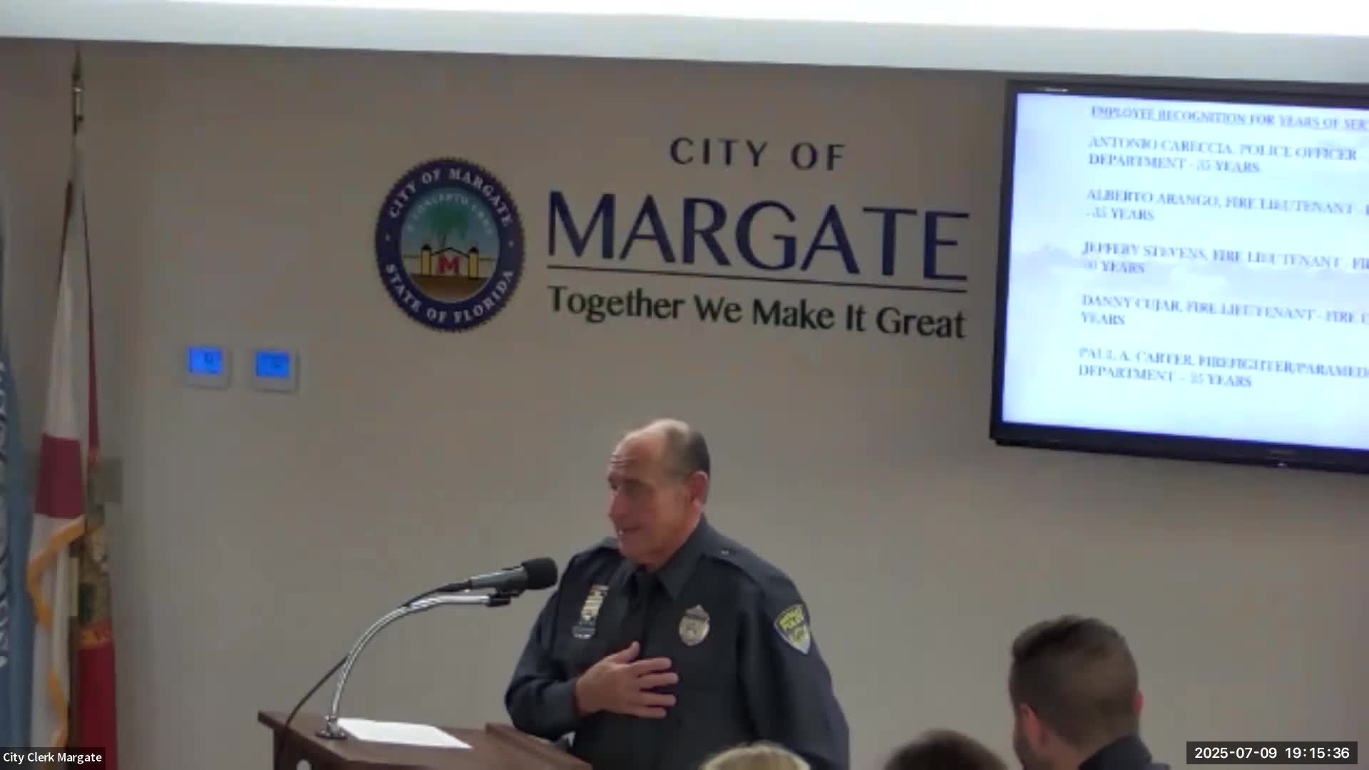 Margate honors Tony with 35 years of service recognition