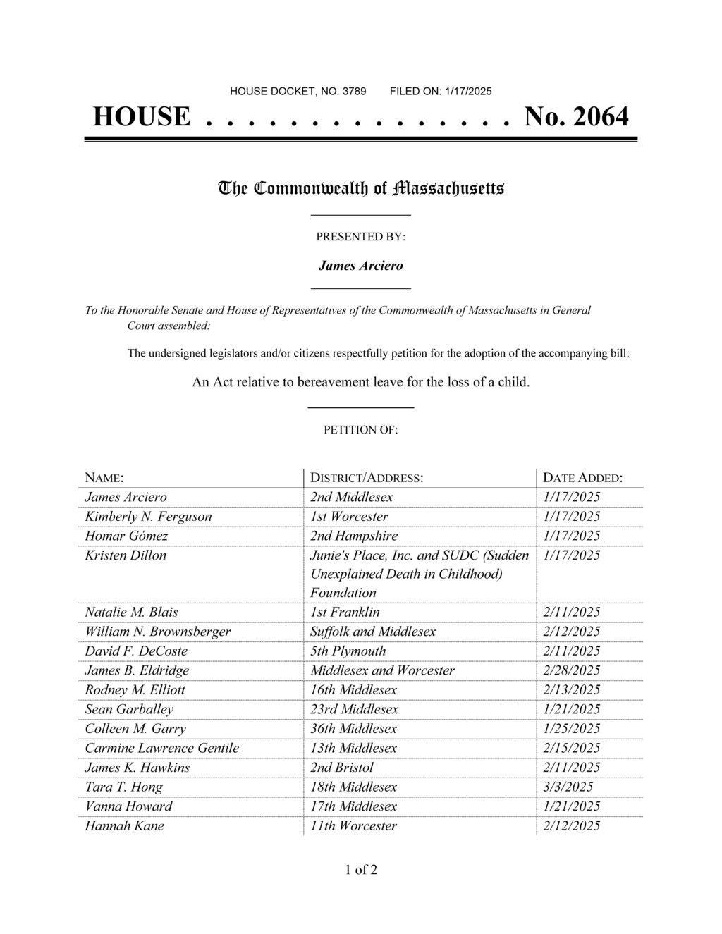 Massachusetts House bill mandates 10 days of paid bereavement leave for child loss