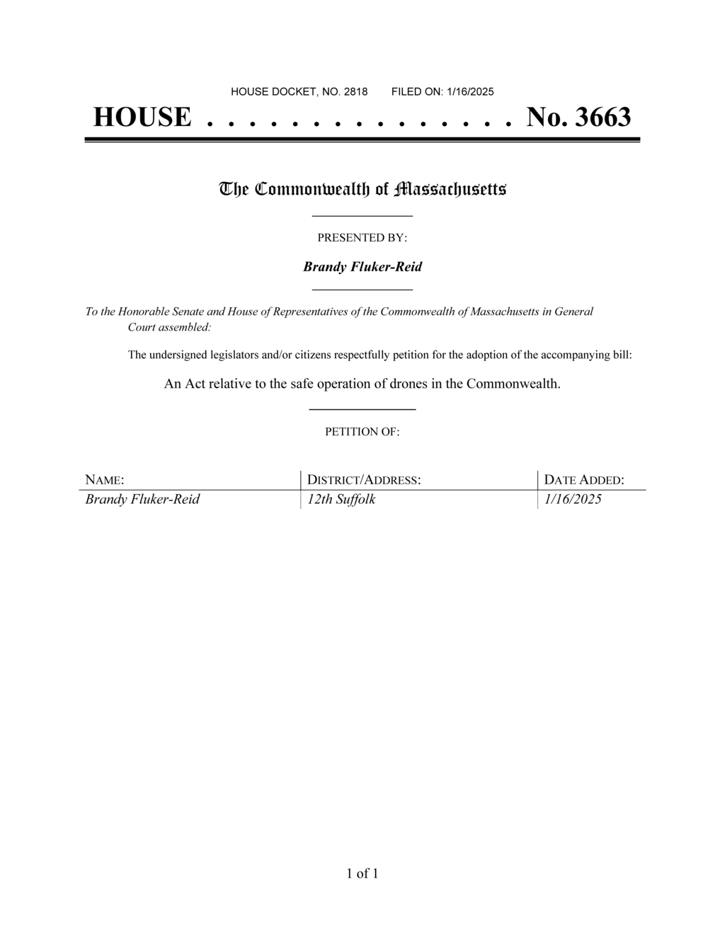 Massachusetts legislators propose drone safety regulations in House Bill 3663
