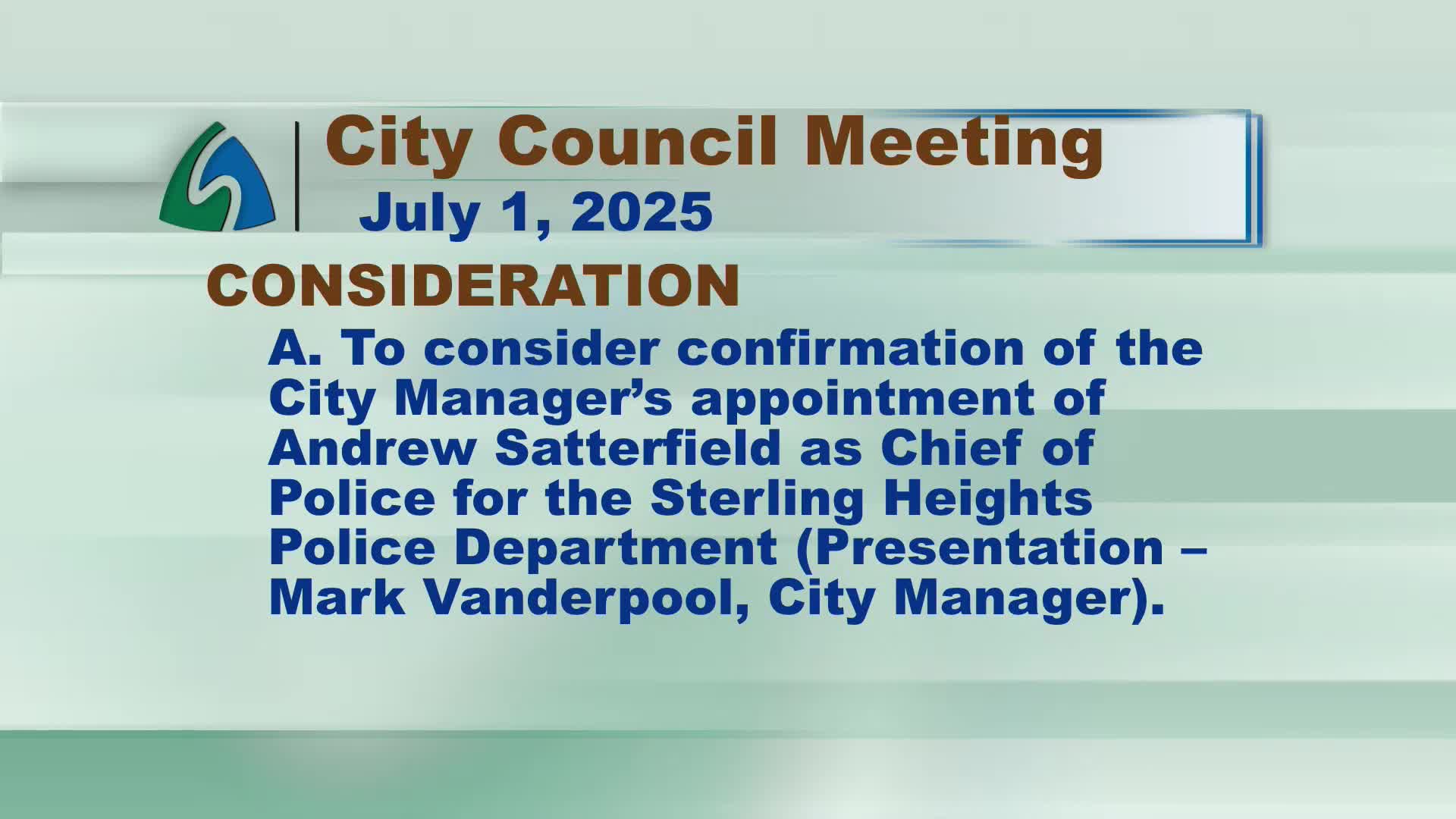 Council confirms Andrew Satterfield as Sterling Heights chief of police after recruitment process