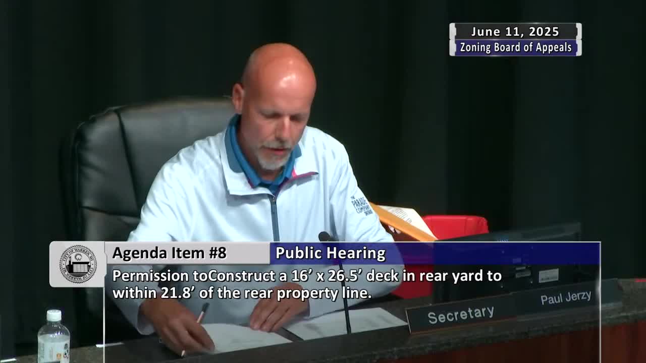 Warren ZBA approves rear‑yard deck replacement for Patterson home