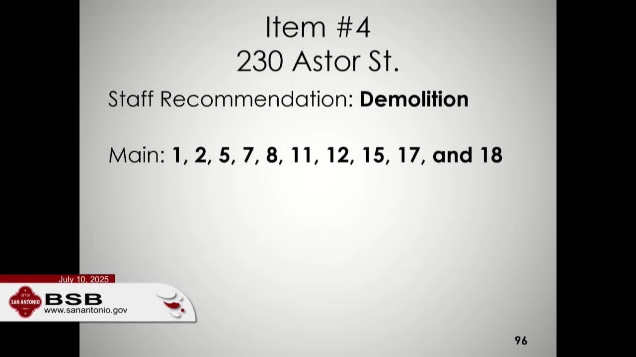San Antonio board orders demolition of dangerous structure at 230 Astor Street