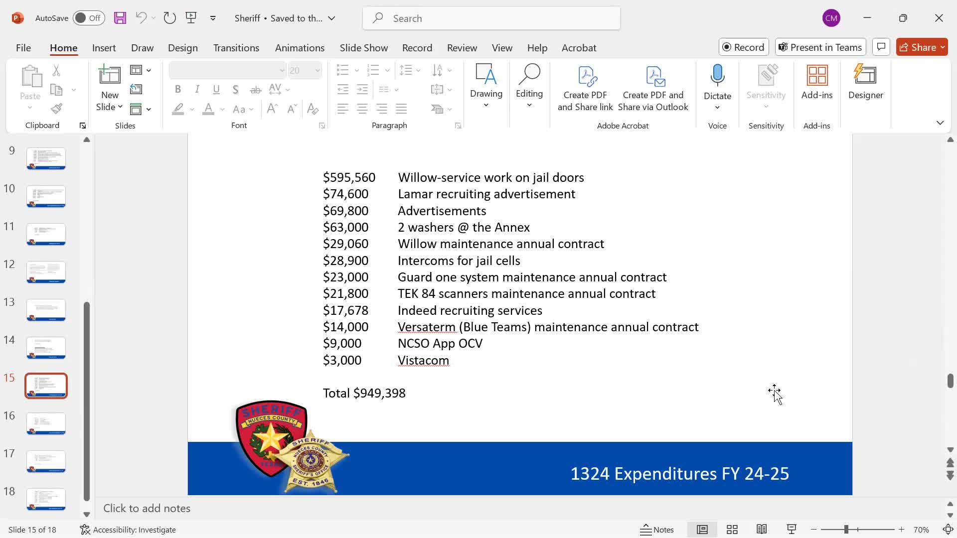 Sheriff discusses $949K expenditures and technology upgrades at county meeting
