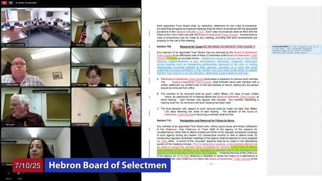 Hebron Board discusses charter revisions and firefighter handbook updates