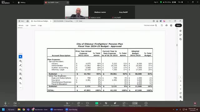 Oldsmar firefighters pension board adopts FY 2025–26 administrative budget