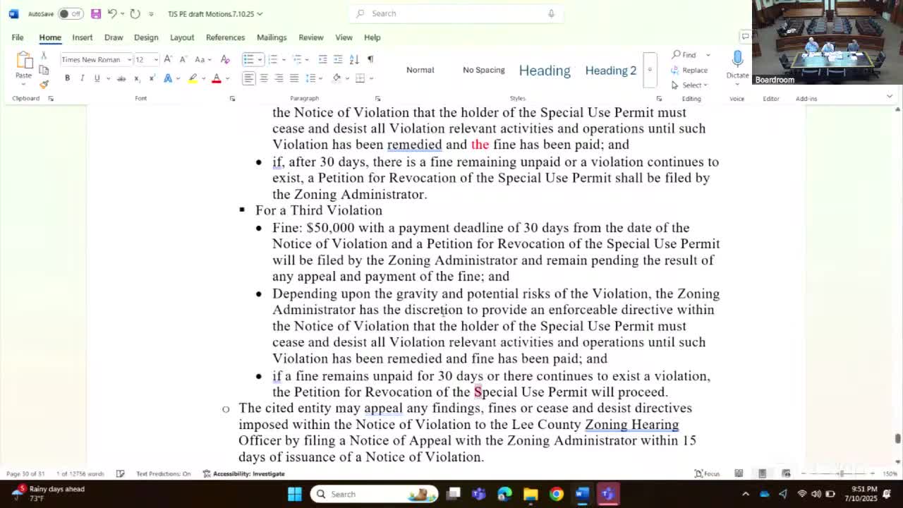 Lee County ZBA recommends new violation scheme for special use permits