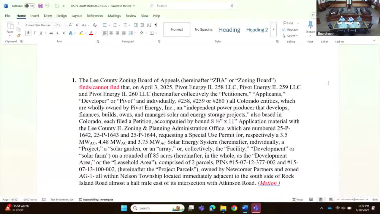 Lee County ZBA unanimously recommends approval of three Pivot Energy community solar permits