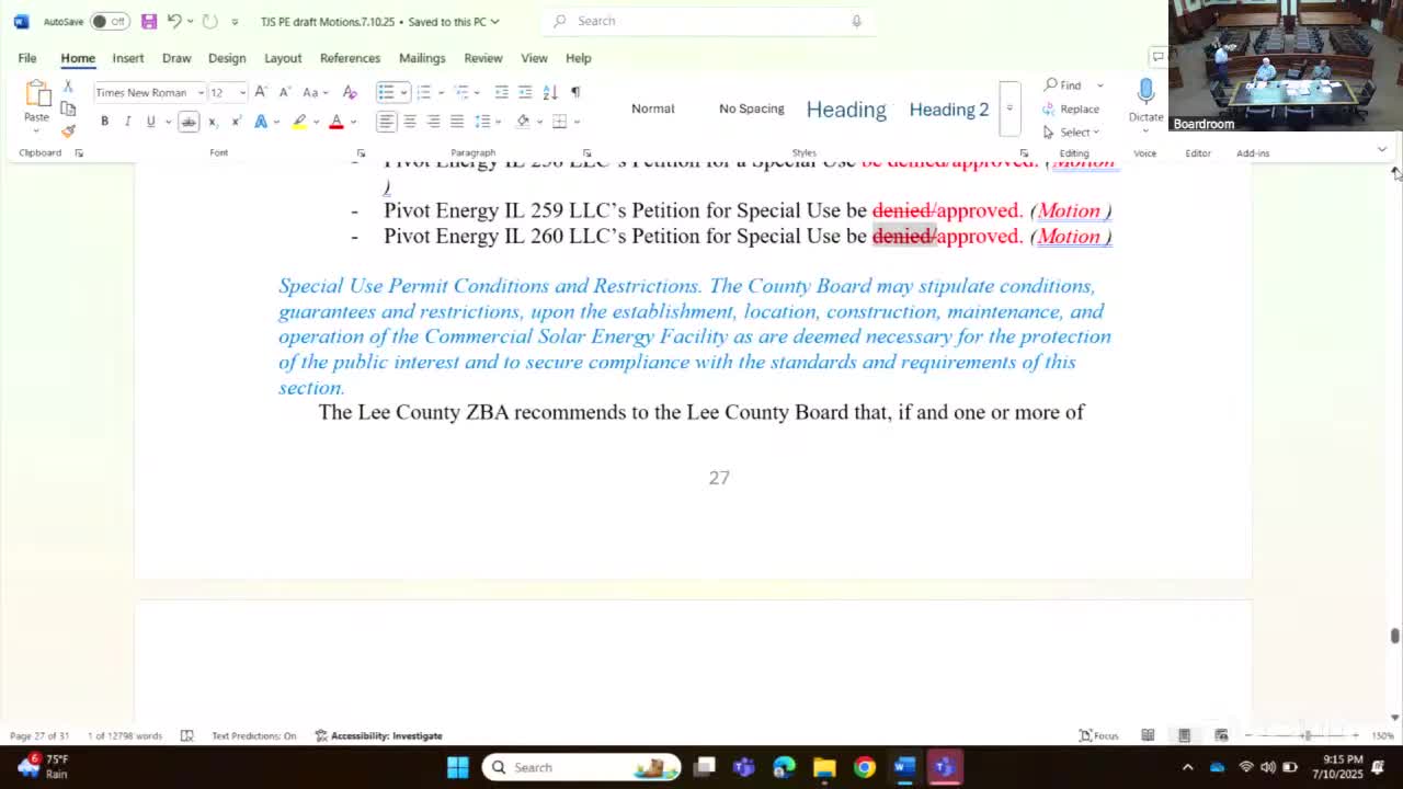 Lee County ZBA approves conditions for Pivot Energy Solar LLC's development petitions