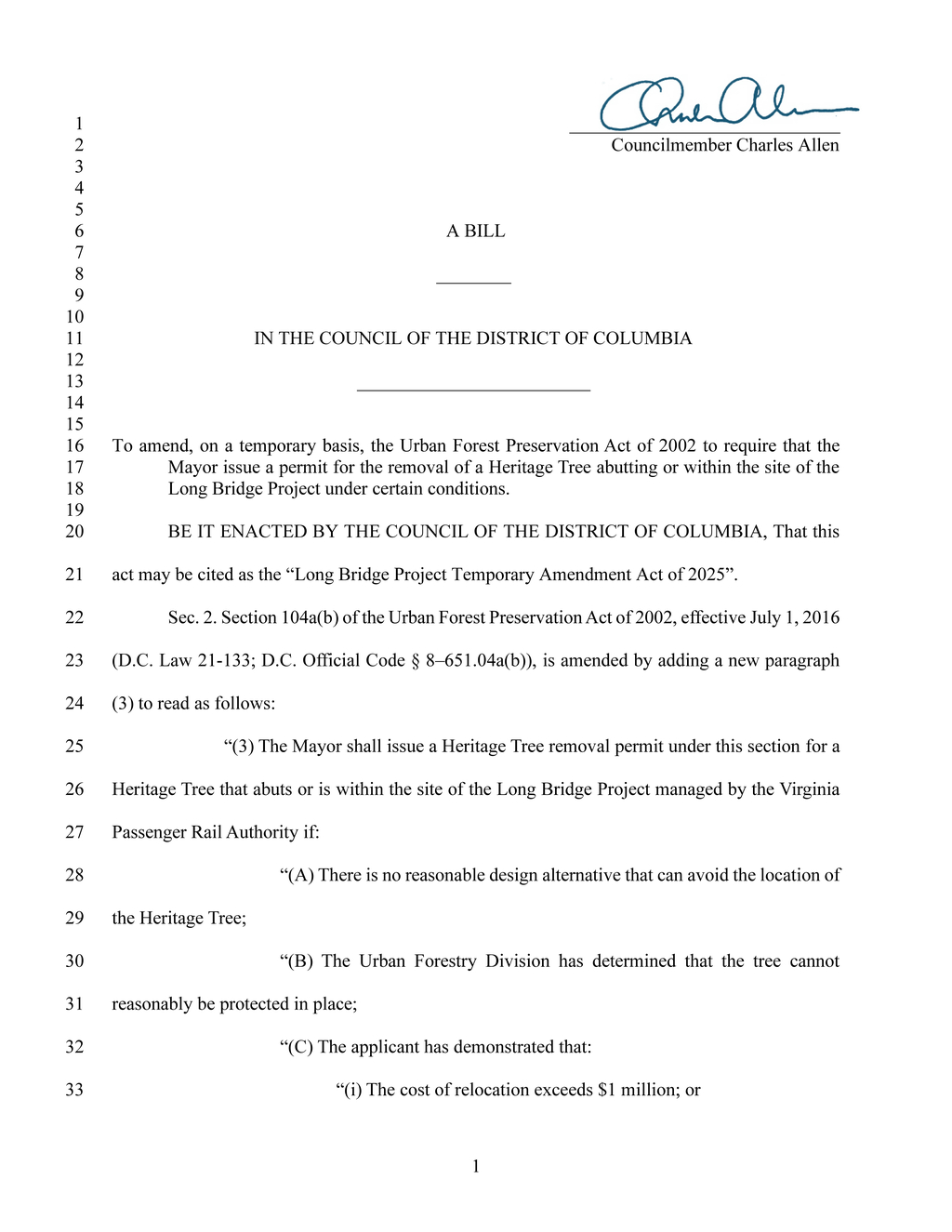 D.C. Council amends Urban Forest Act for Long Bridge Project Heritage Tree permits