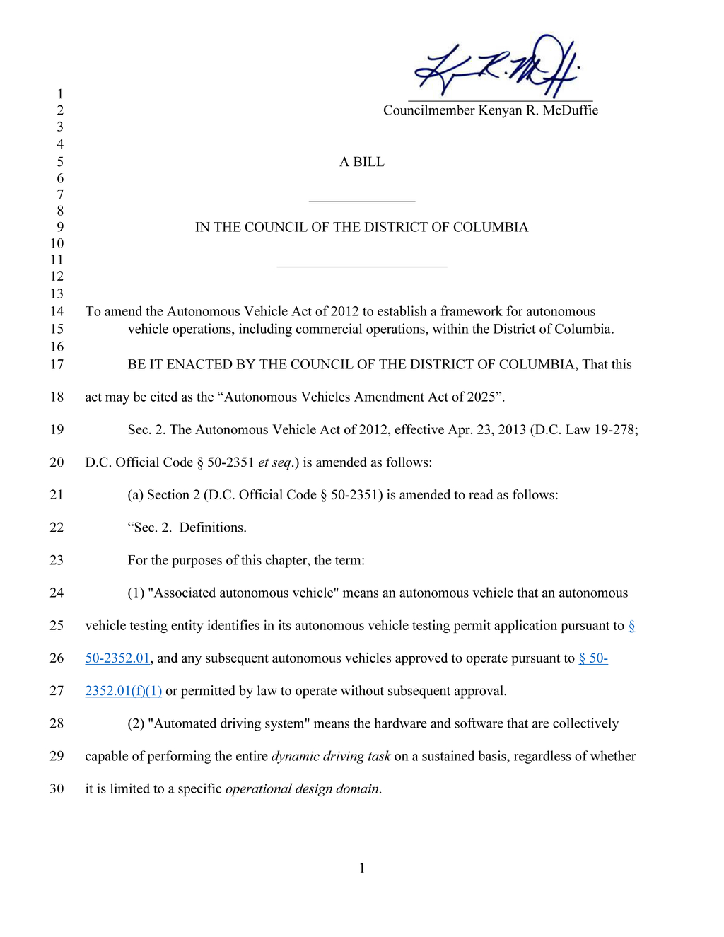 D.C. Council introduces Autonomous Vehicles Amendment Act of 2025 for commercial operations