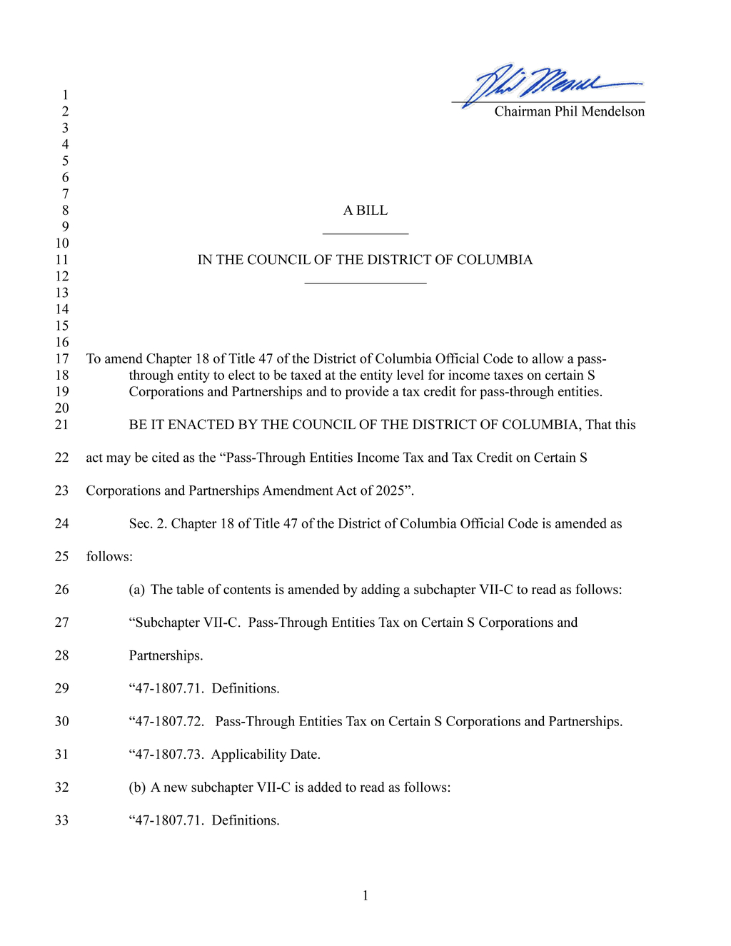 D.C. Council introduces tax credit for pass-through entities under new legislation