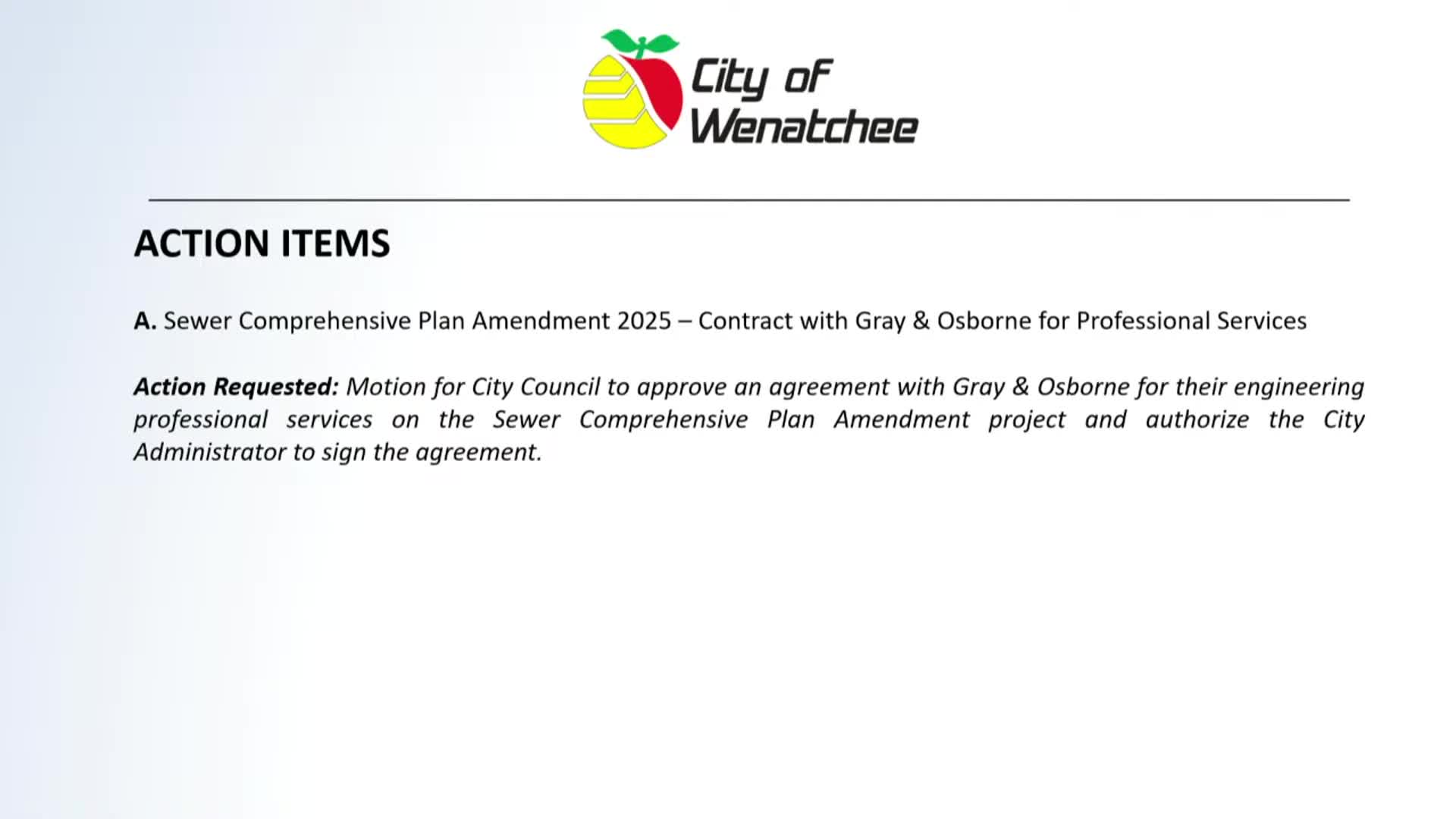 Council approves Gray & Osborne contract for sewer comp‑plan amendment modeling