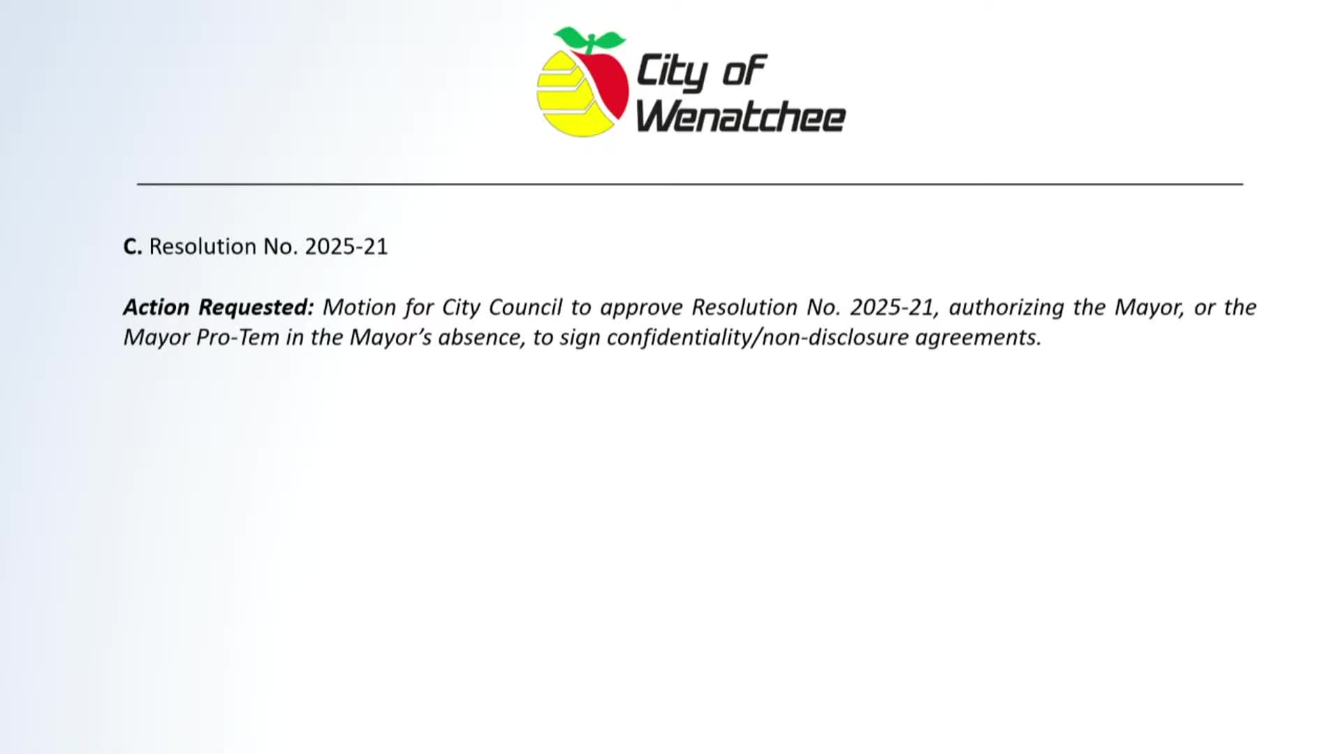 Council delegates NDA signing authority to mayor, with attorney review requirement
