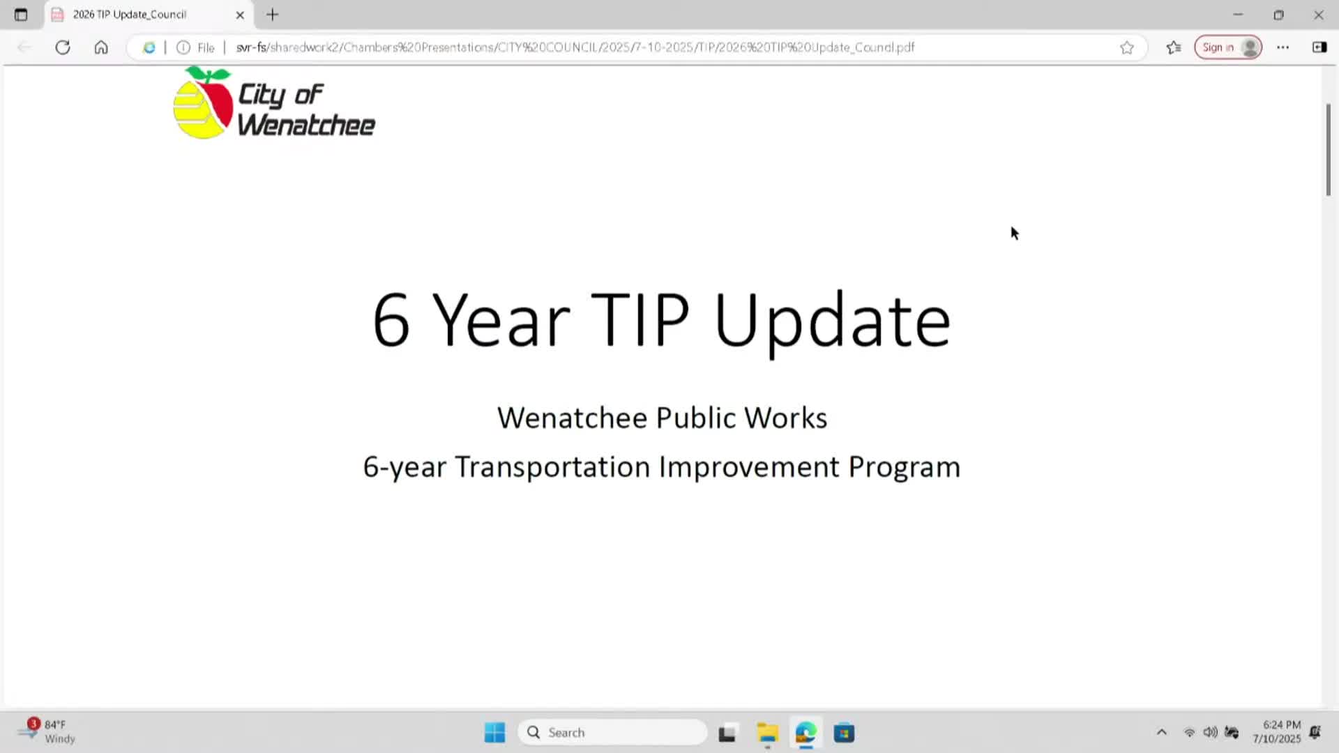 Council adopts 2026–2031 Transportation Improvement Program; staff highlights 77 projects