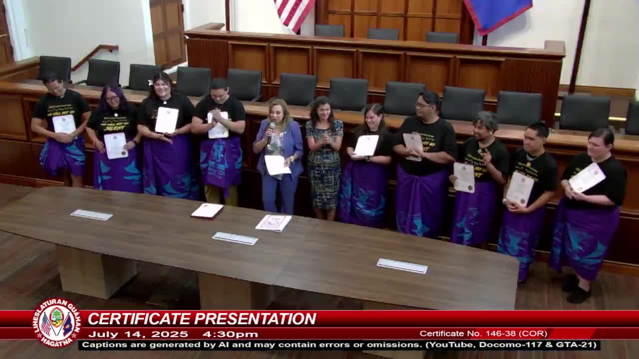 Breaking Wave Theater Company presents custom wraps to Guam senators
