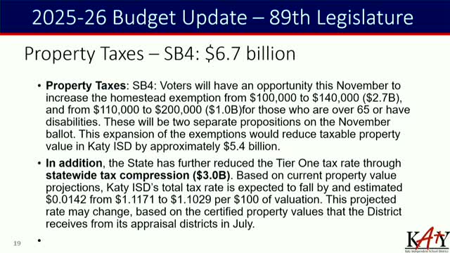 Texas Senate Bill 4 proposes increase in homestead exemption and impacts school funding