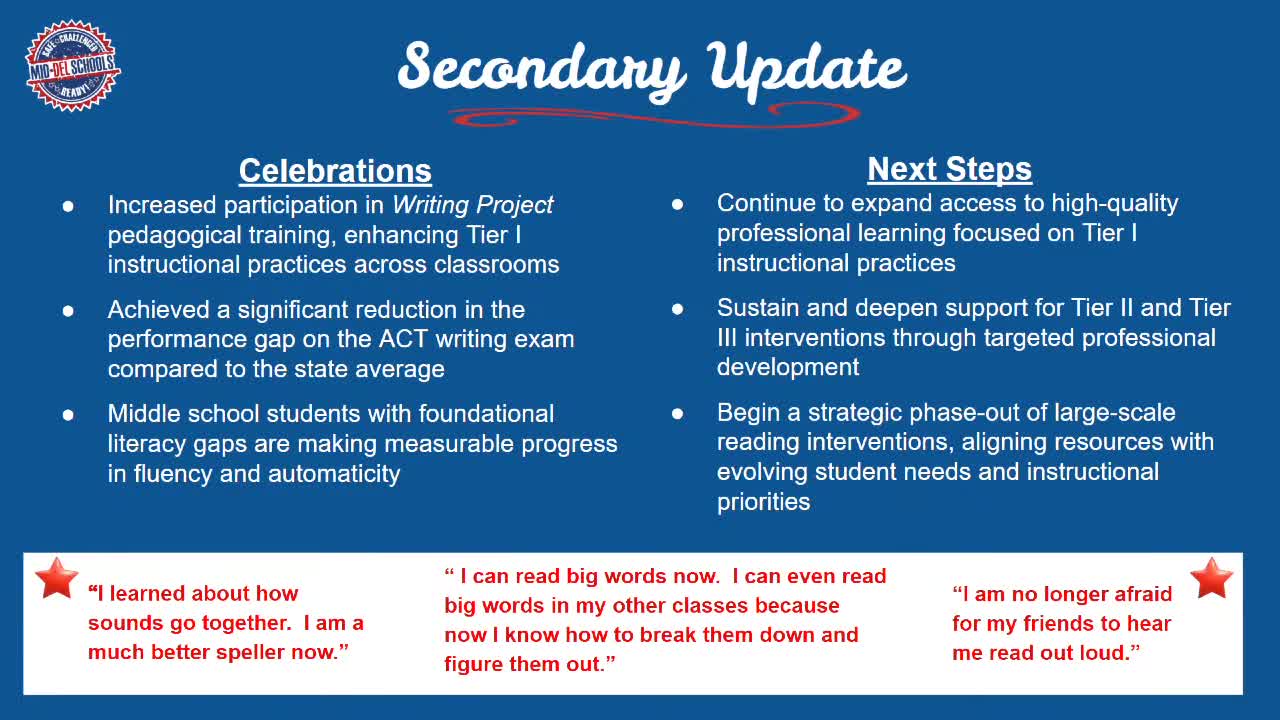 Education leaders review literacy interventions and dropout rates in local schools